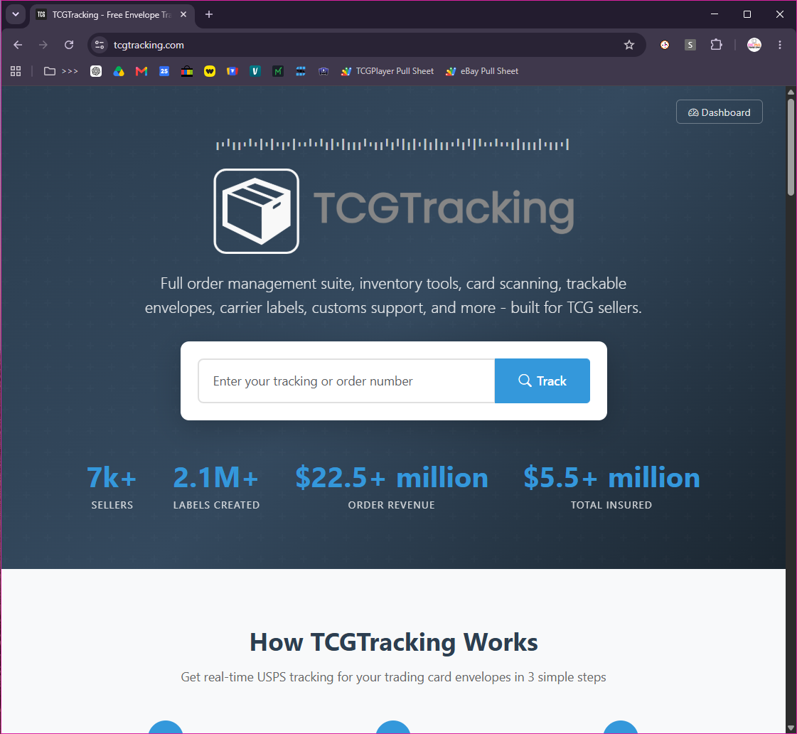 TCG Tracking website